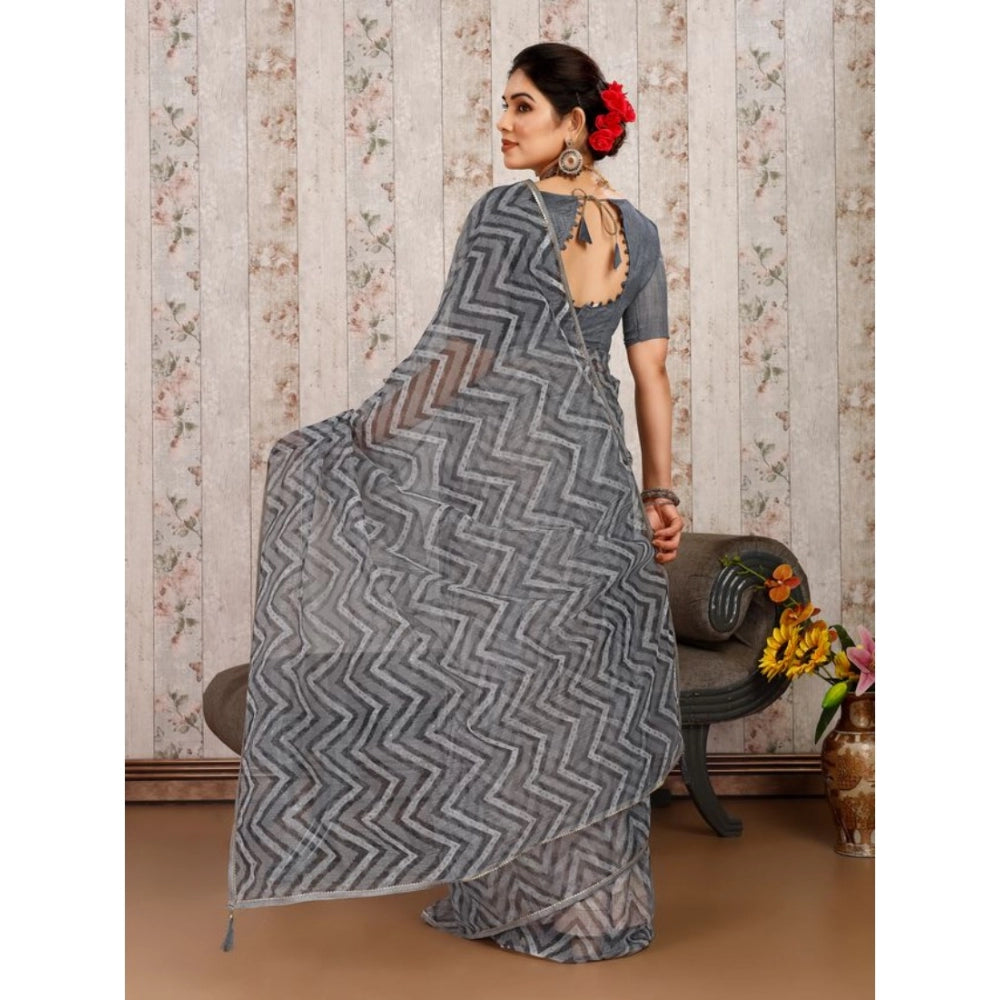 Linen Zig Zag Saree With Unstitched Blouse