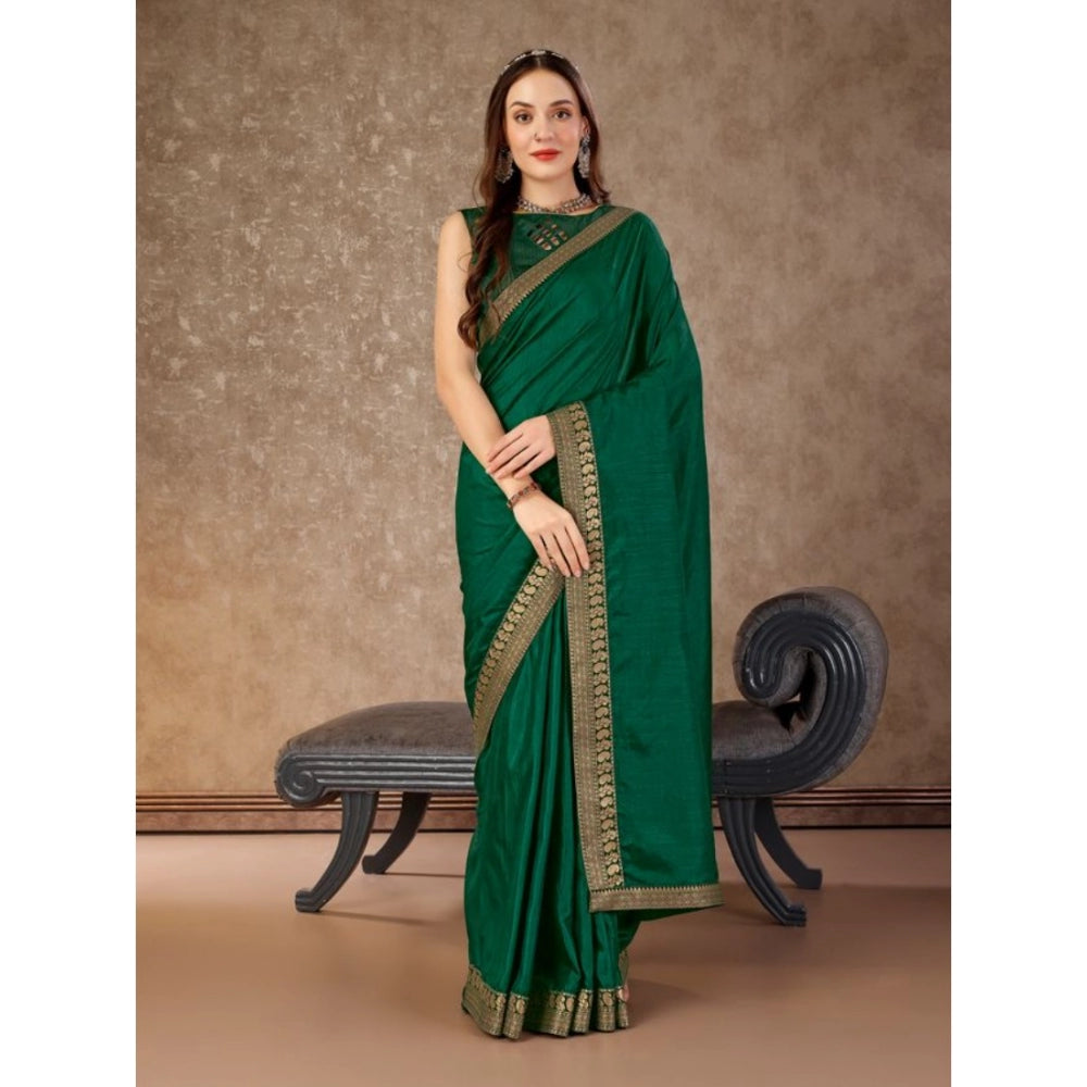 Vichitra Plain Saree With Unstitched Blouse