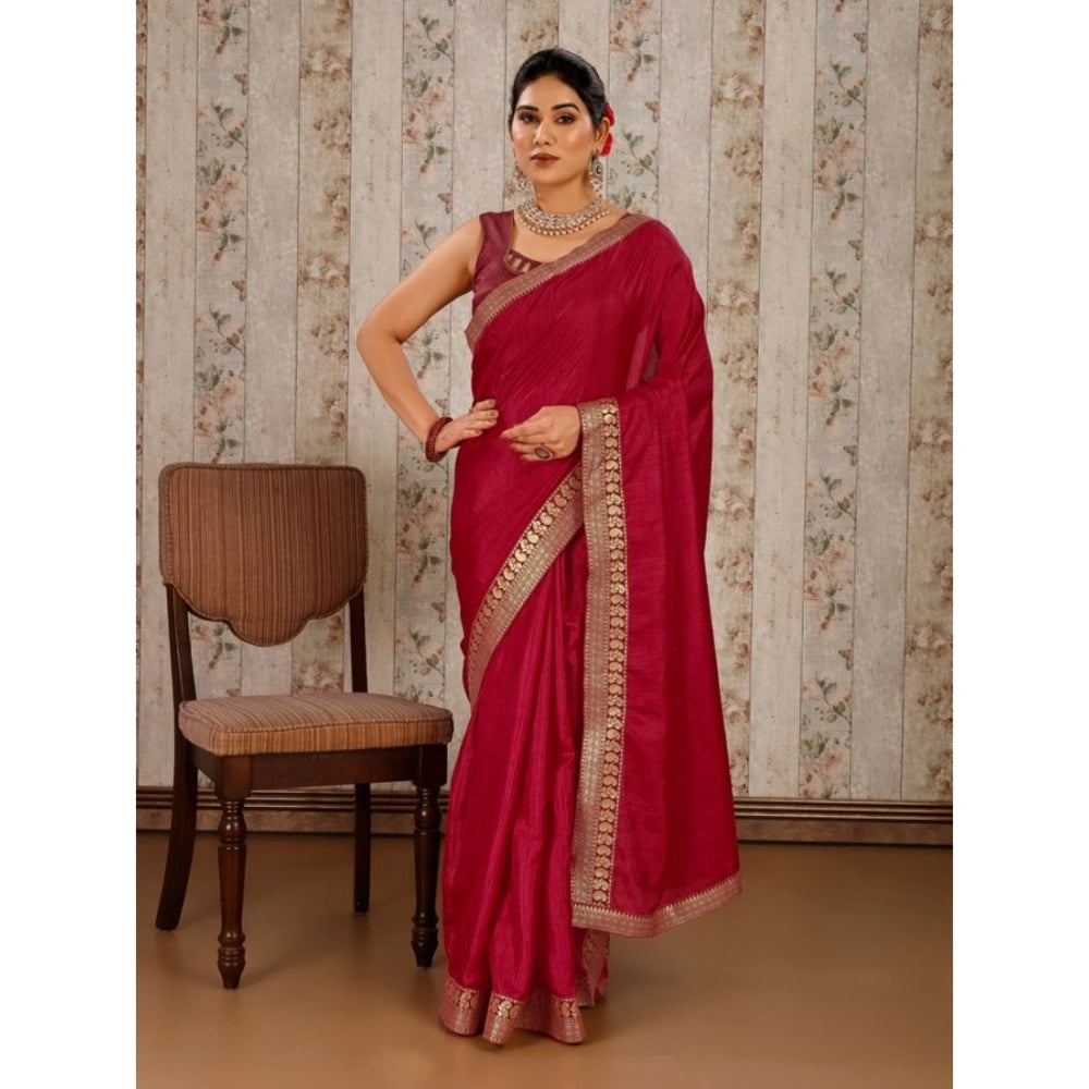 Vichitra Plain Saree With Unstitched Blouse