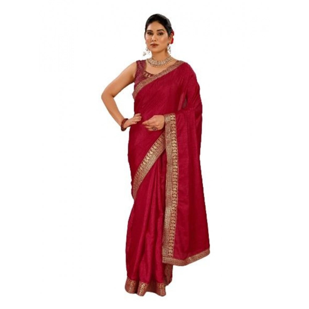 Vichitra Plain Saree With Unstitched Blouse