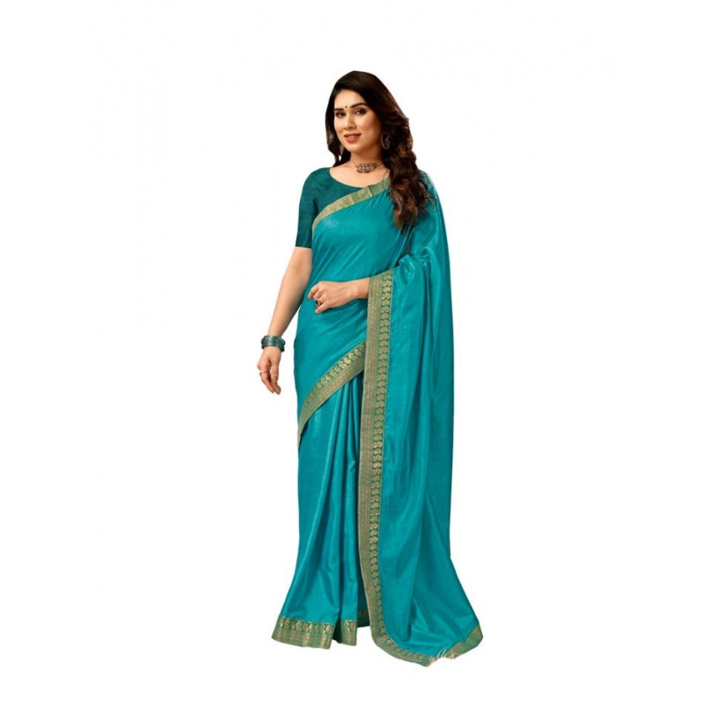 Vichitra Plain Saree With Unstitched Blouse