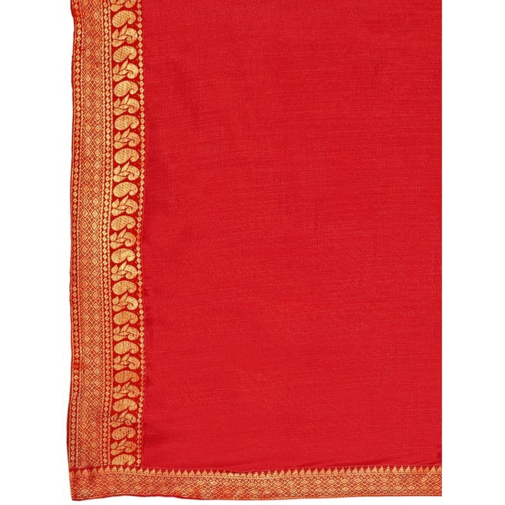 Vichitra Plain Saree With Unstitched Blouse