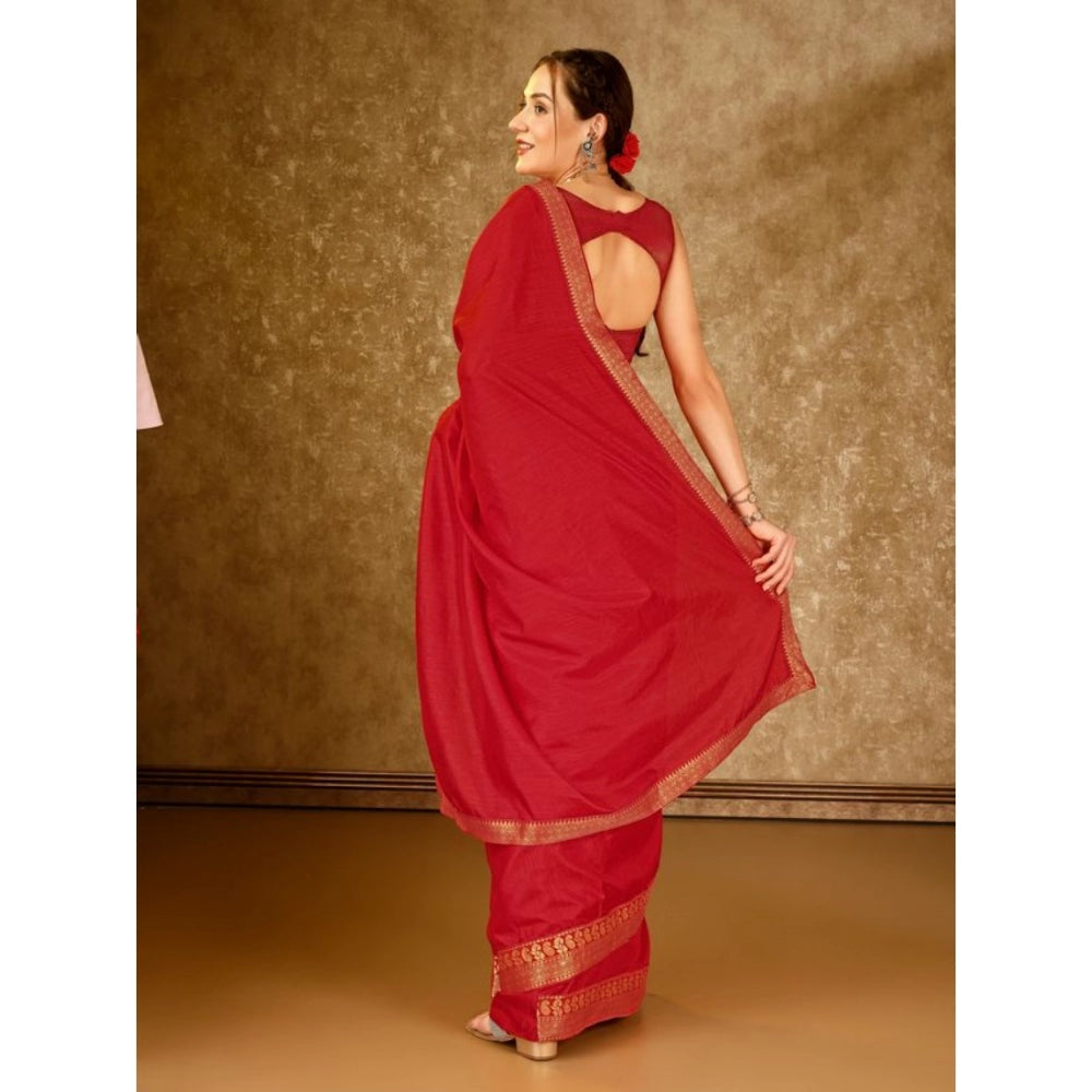 Vichitra Plain Saree With Unstitched Blouse