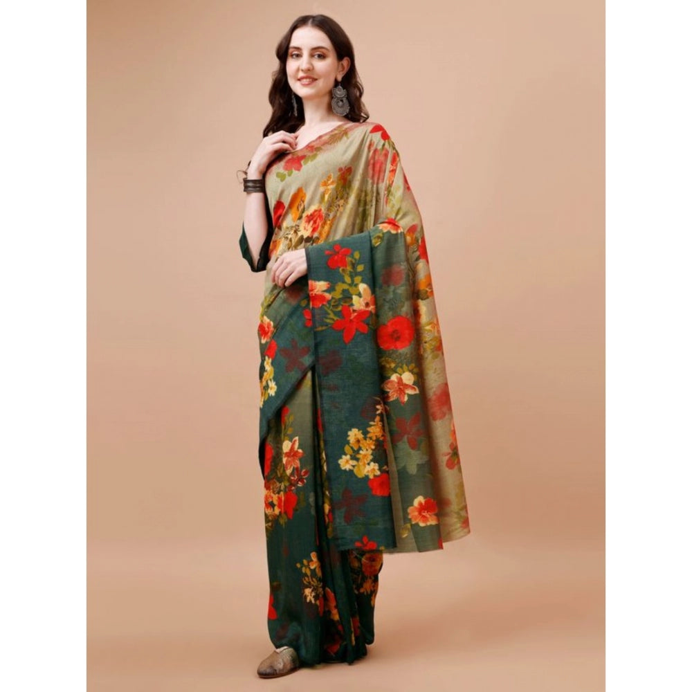 PC Vichitra Floral Printed Saree With Unstitched Blouse