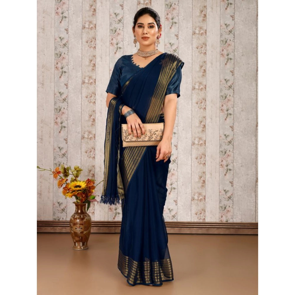 Chiffon Fabric Plain Saree With Unstitched Blouse