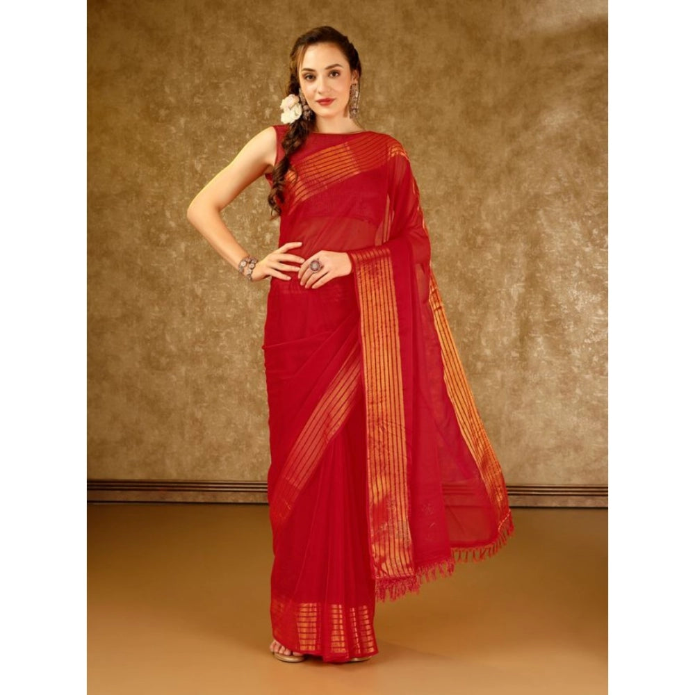 Chiffon Fabric Plain Saree With Unstitched Blouse