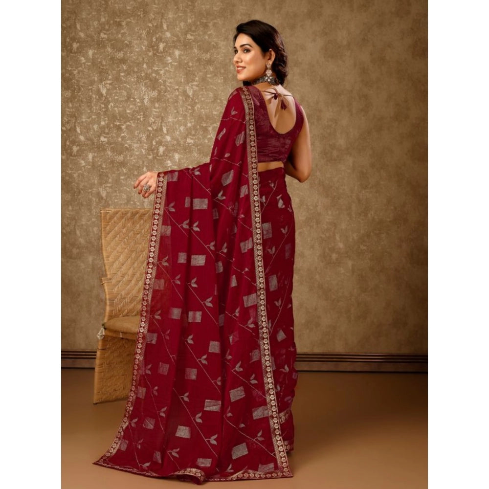 Zomto Patta Chiffon Saree With Unstitched Blouse