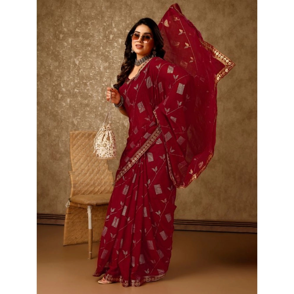 Zomto Patta Chiffon Saree With Unstitched Blouse