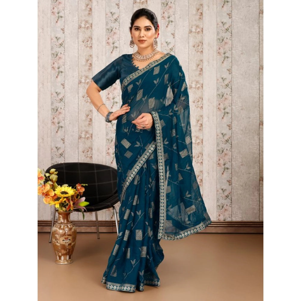 Zomto Patta Chiffon Saree With Unstitched Blouse