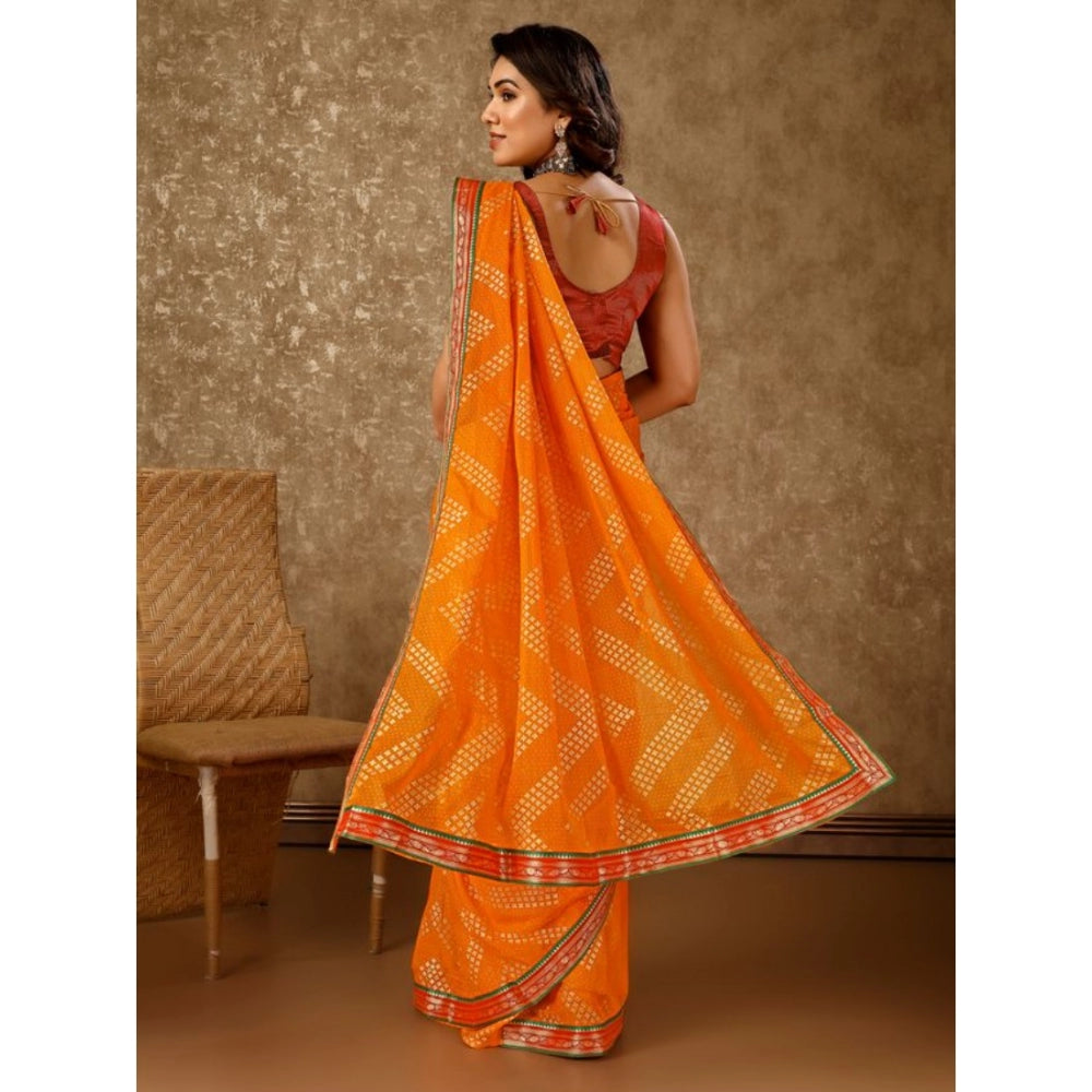 Zomto Zig Zag Saree With Unstitched Blouse