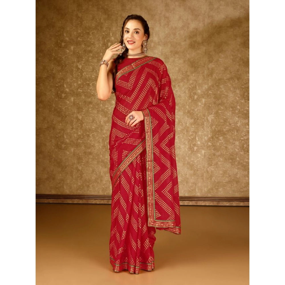 Zomto Zig Zag Saree With Unstitched Blouse