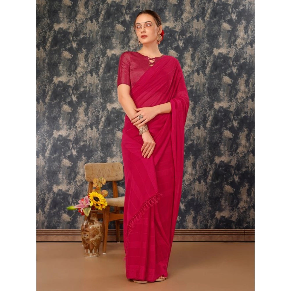 Chiffon Fabric Line Saree With Unstitched Blouse