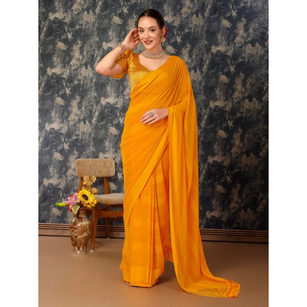 Chiffon Fabric Line Saree With Unstitched Blouse