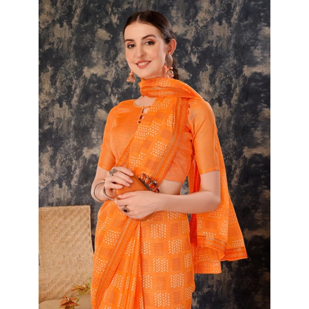 Zomto Cheked Saree With Unstitched Blouse