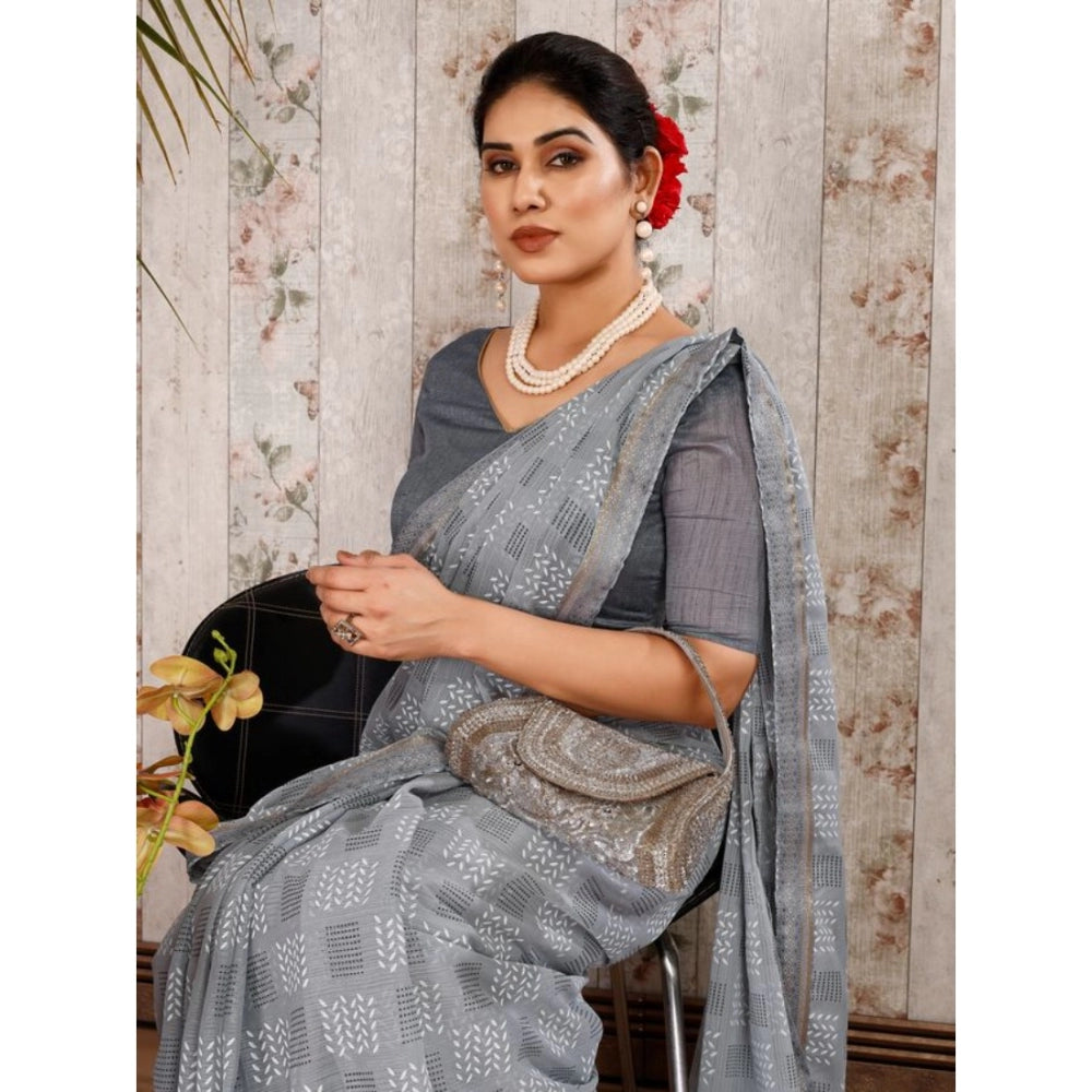 Zomto Cheked Saree With Unstitched Blouse