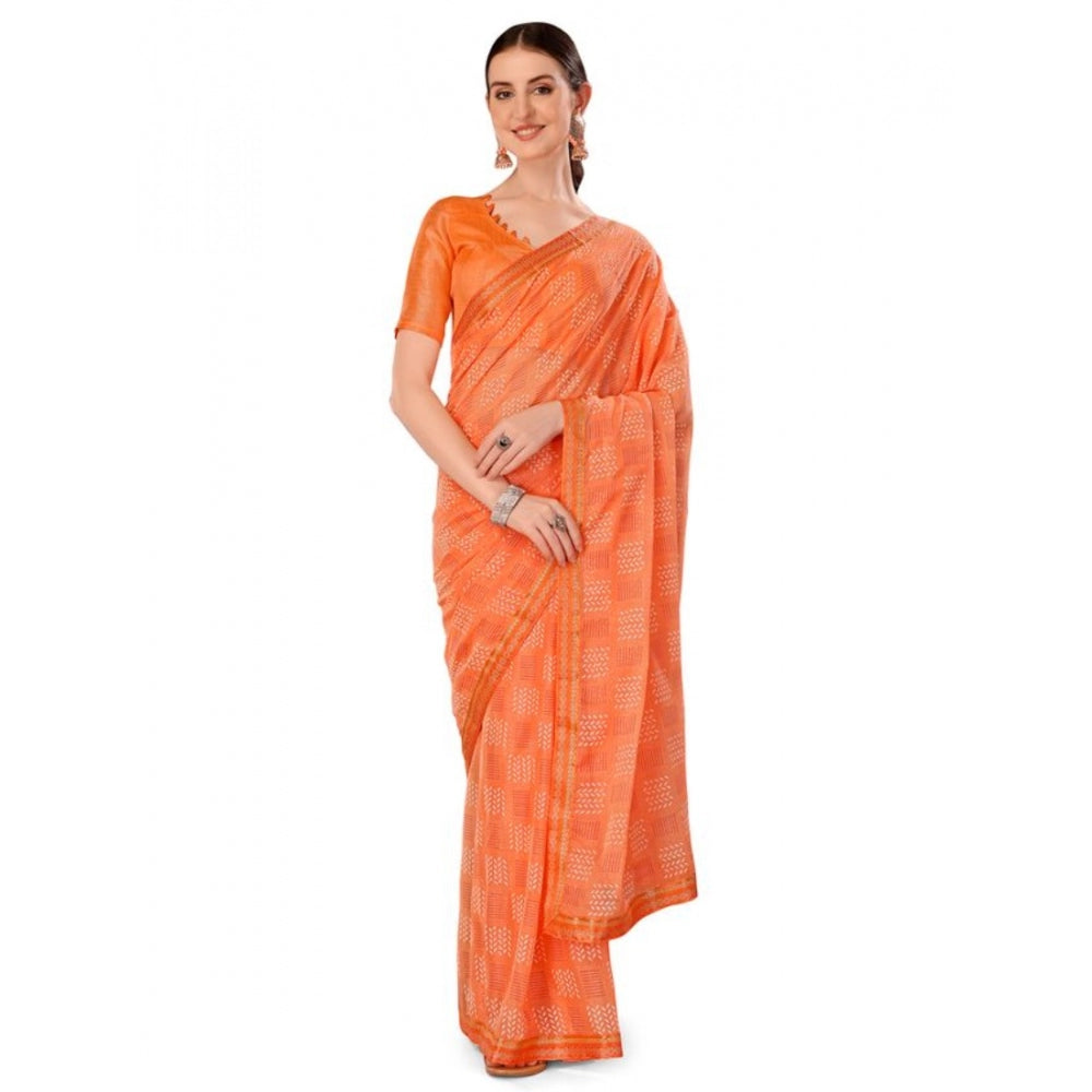 Zomto Cheked Saree With Unstitched Blouse