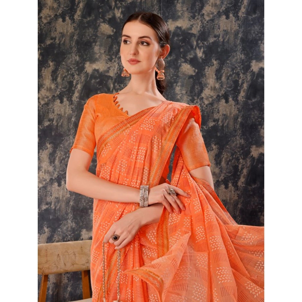 Zomto Cheked Saree With Unstitched Blouse