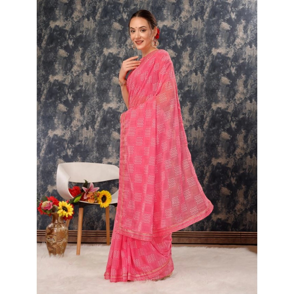 Zomto Cheked Saree With Unstitched Blouse