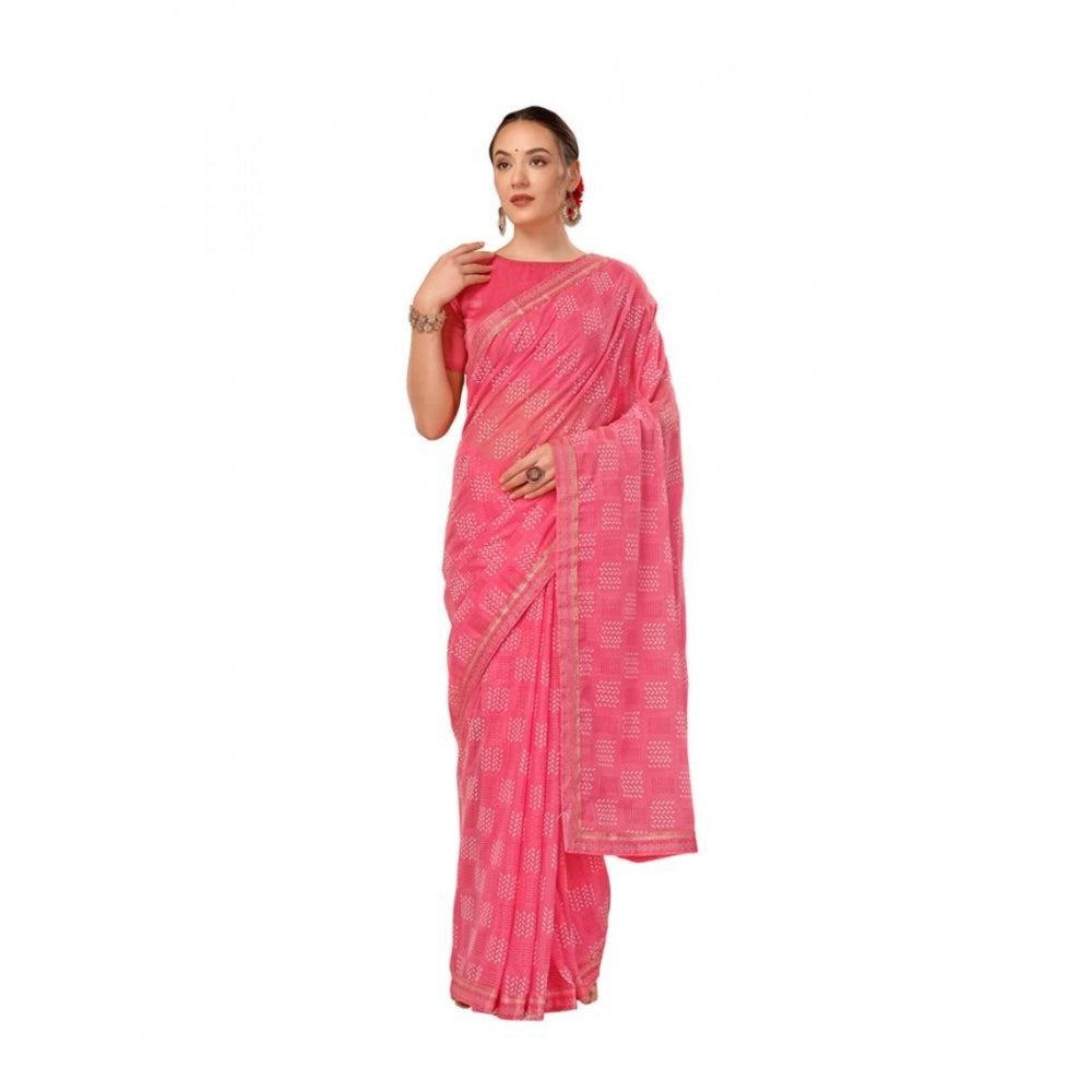 Zomto Cheked Saree With Unstitched Blouse