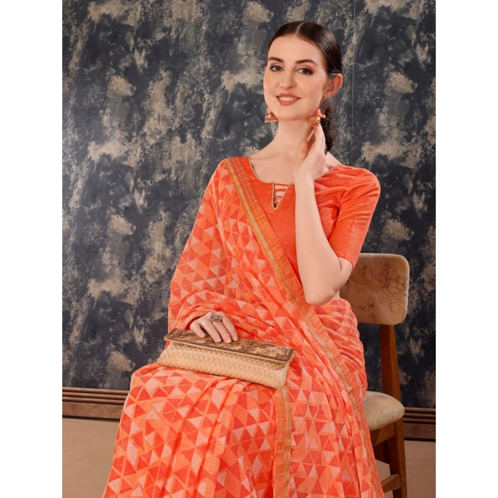 Zomto Printed Saree With Unstitched Blouse