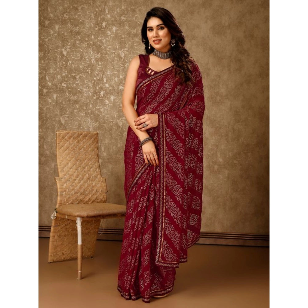 Zomto Bandhani Saree With Unstitched Blouse