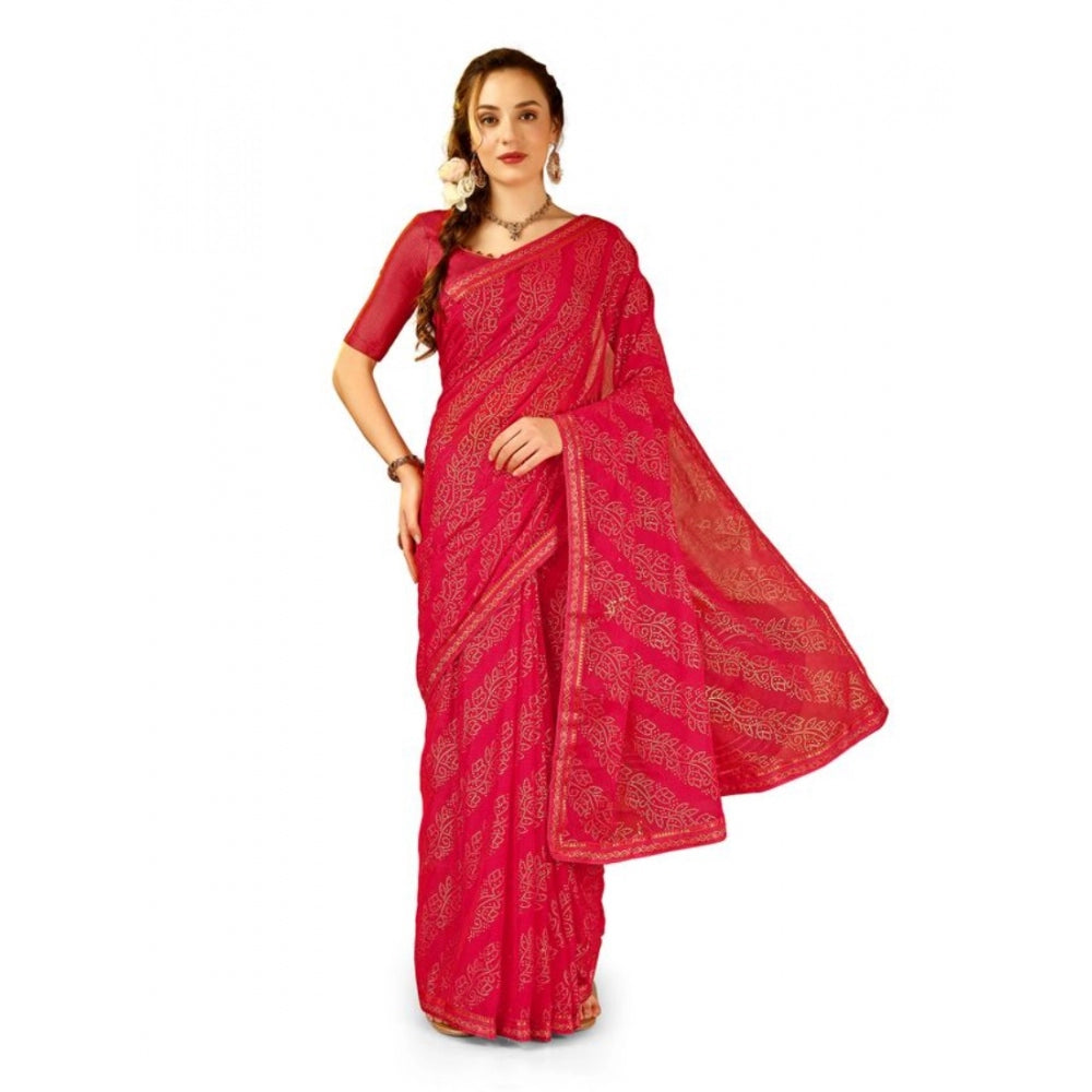 Zomto Bandhani Saree With Unstitched Blouse