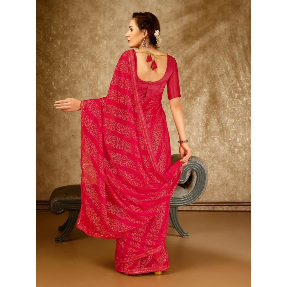 Zomto Bandhani Saree With Unstitched Blouse