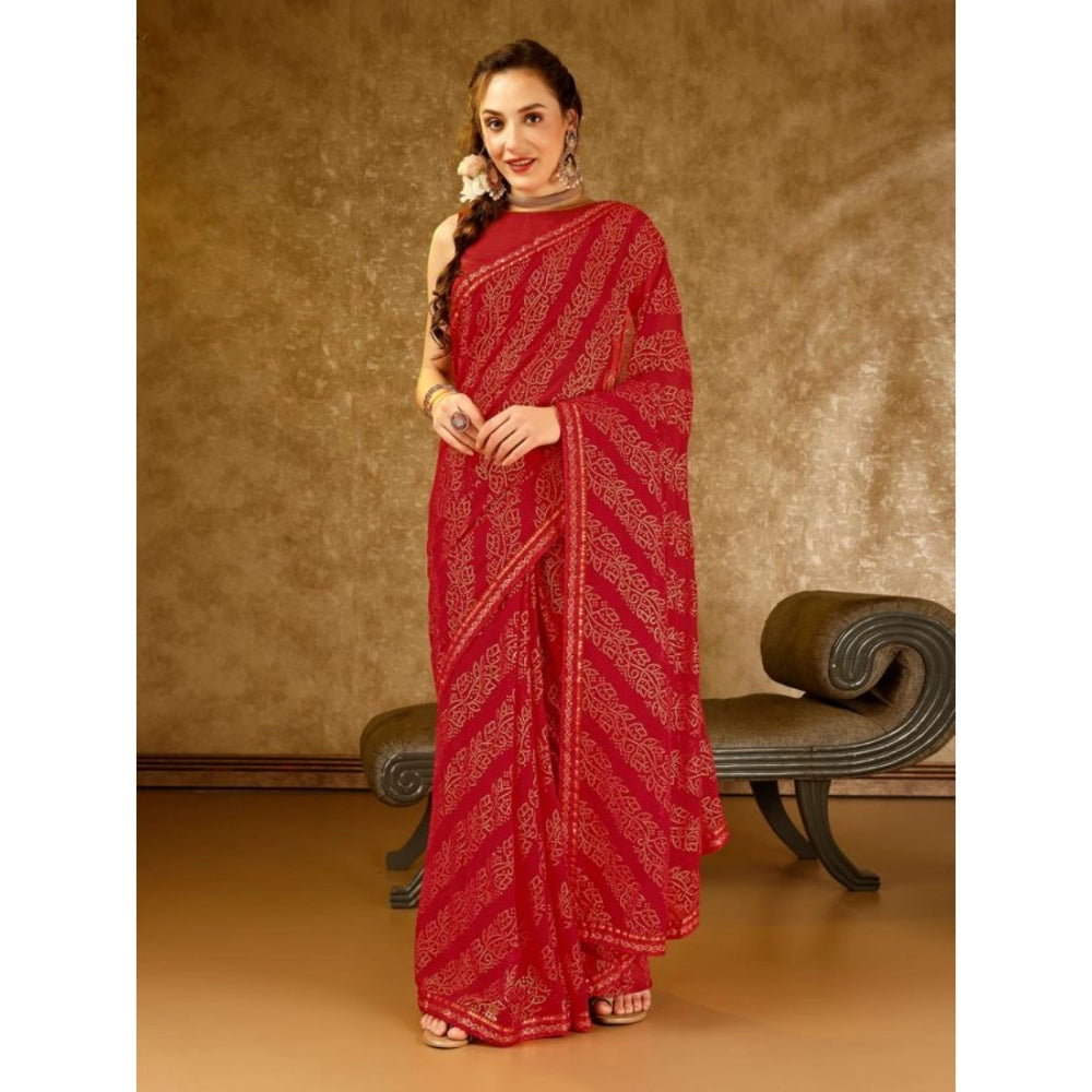 Zomto Bandhani Saree With Unstitched Blouse