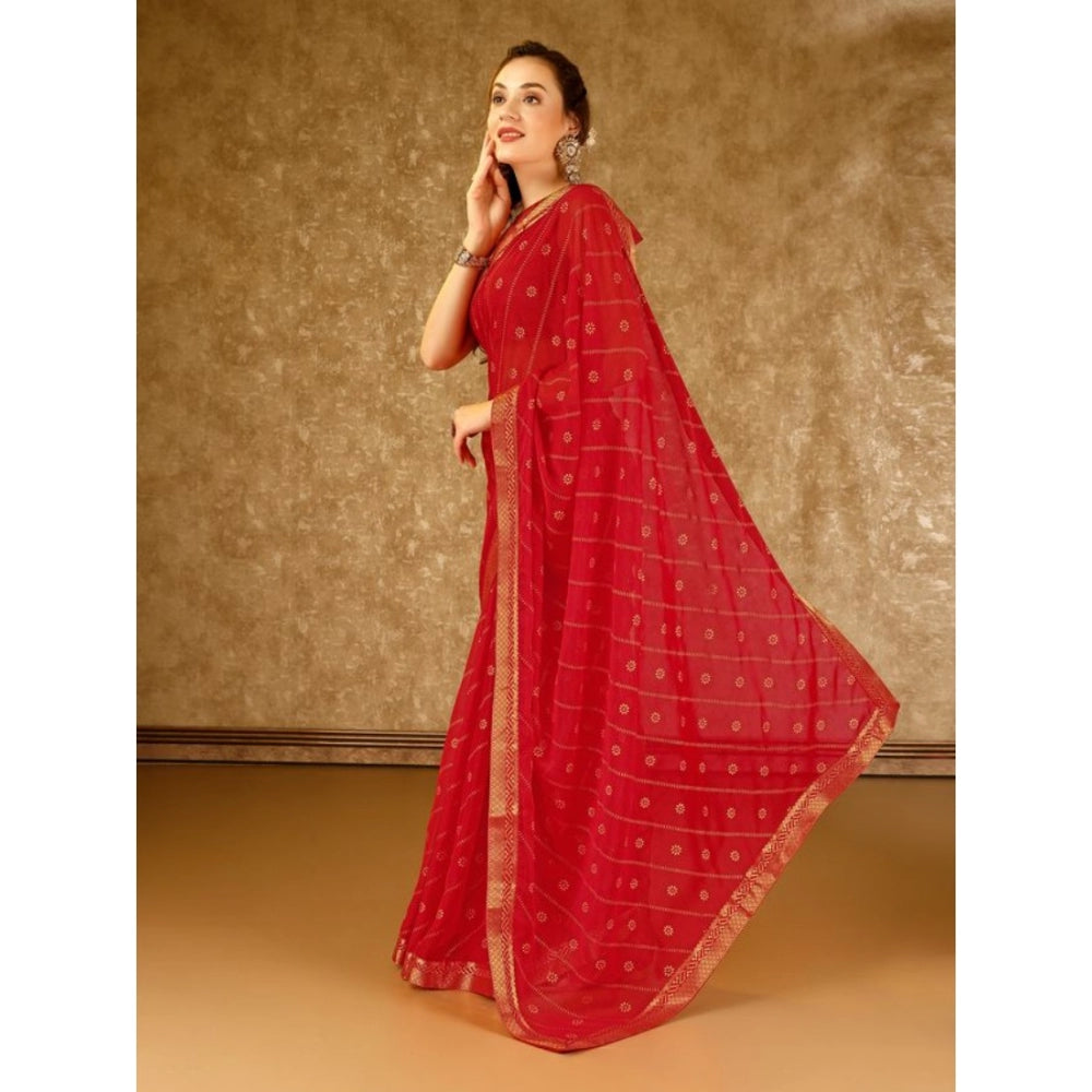 Zomto Bandhani Saree With Unstitched Blouse