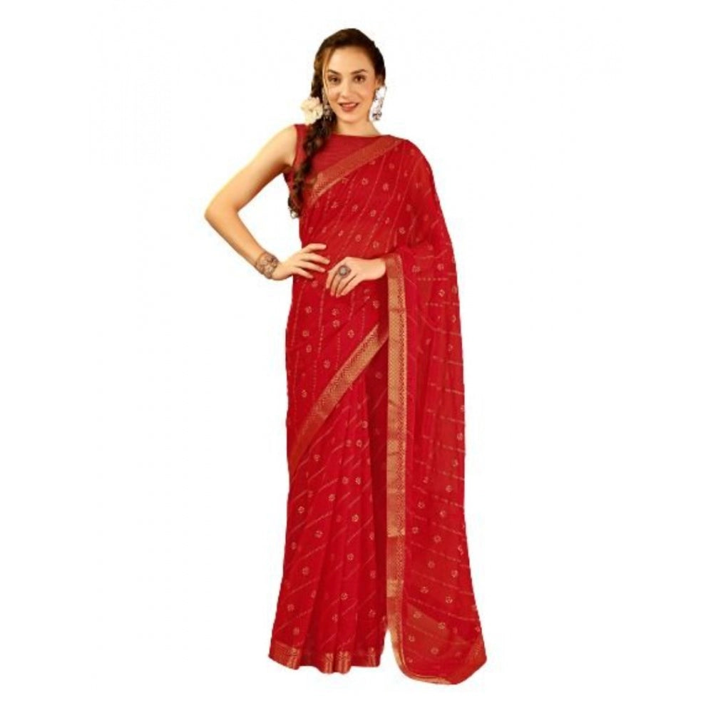 Zomto Bandhani Saree With Unstitched Blouse