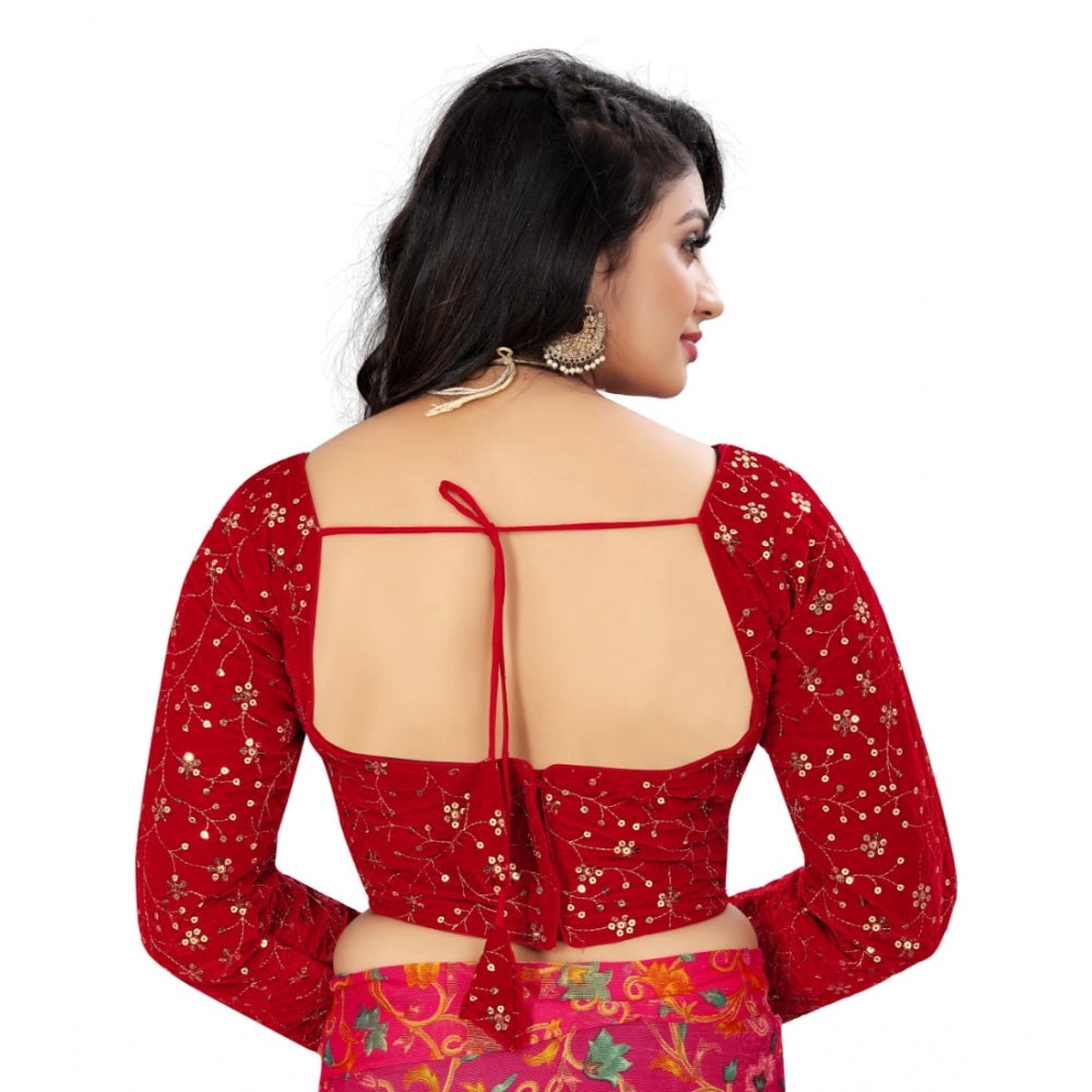  Velvet Embroidery Readymade Blouse