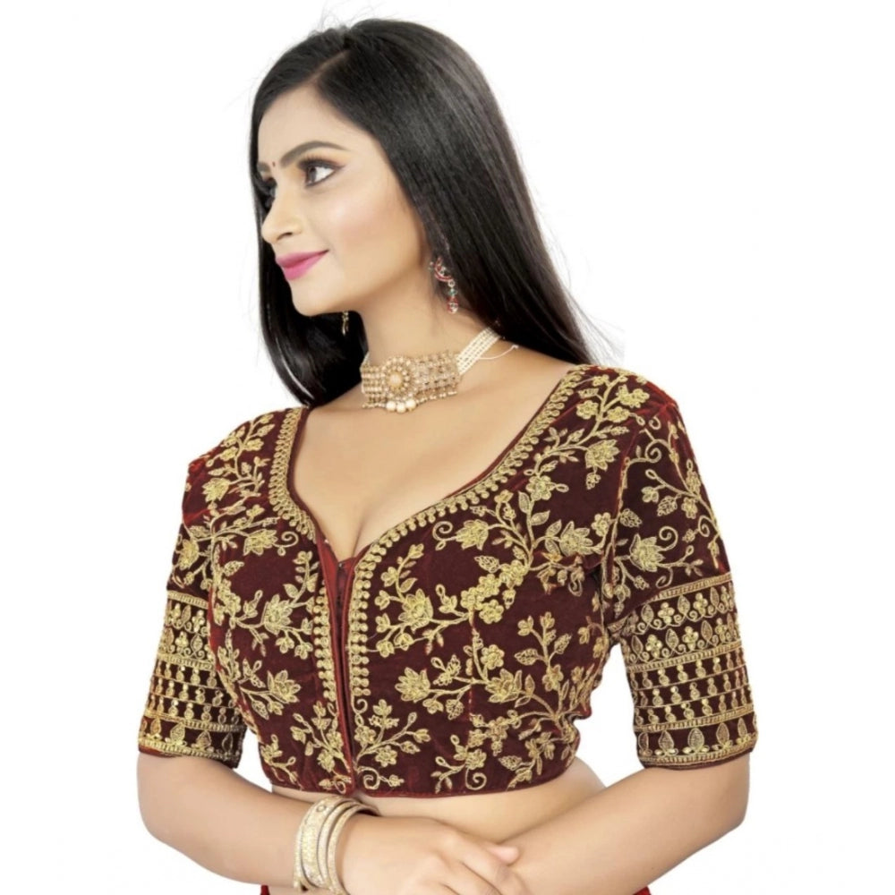  Velvet Embroidery Readymade Blouse