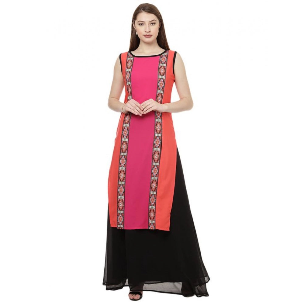 Casual Sleeveless Geometric Crepe Kurti