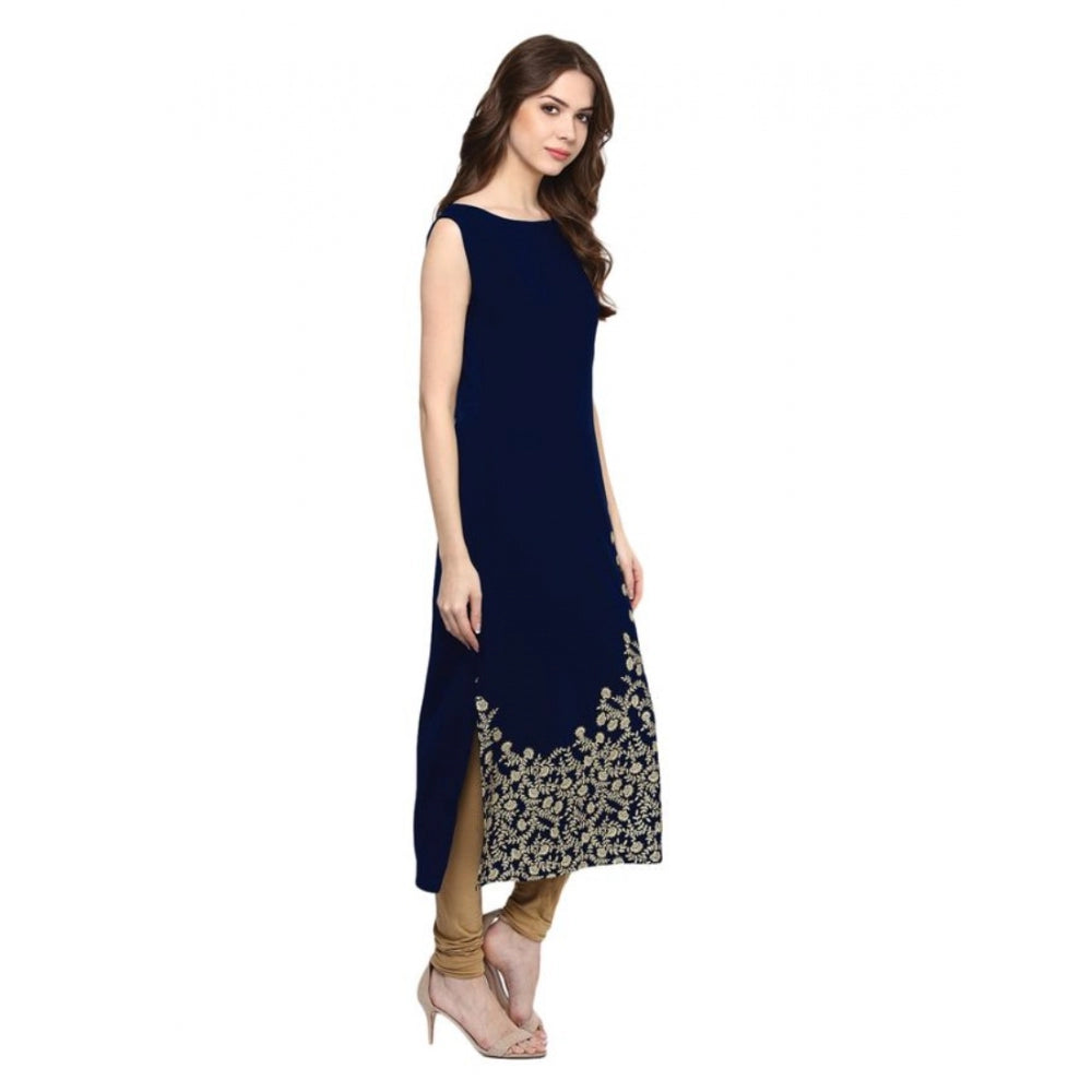 Casual Sleeveless Floral Printed Crepe Kurti