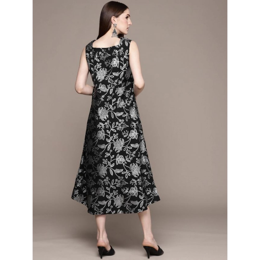 Casual Sleeveless Floral Printed Crepe Ethnic Dress