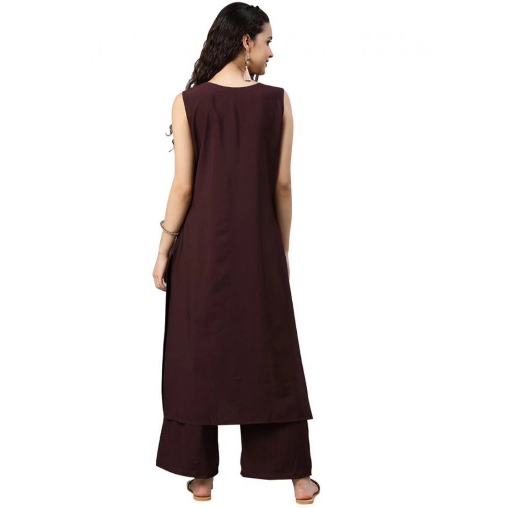 Casual sleeveless Solid Crepe Kurti And Palazzo Set