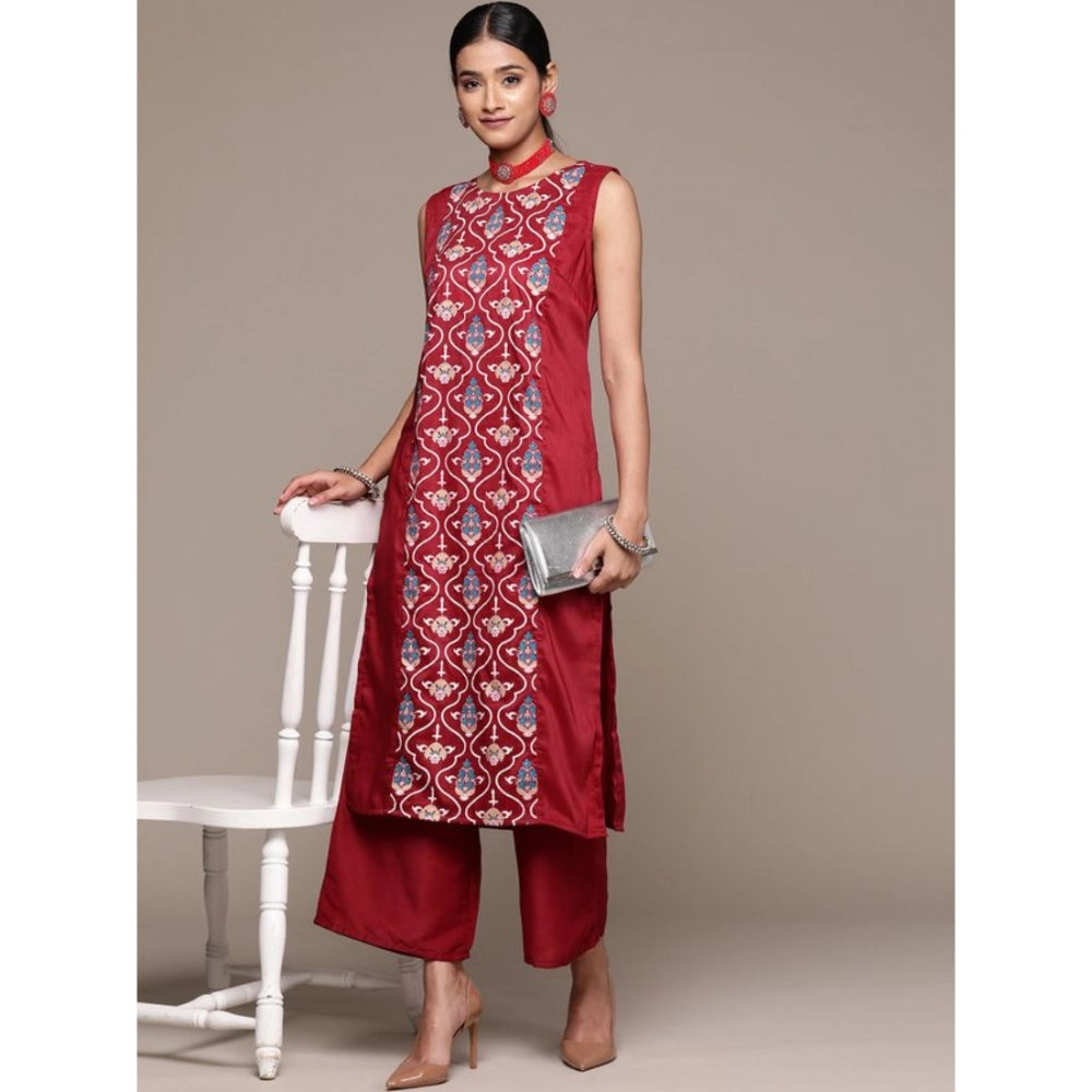 Casual Sleeveless Floral Printed Chinon Kurti and Palazzo Set