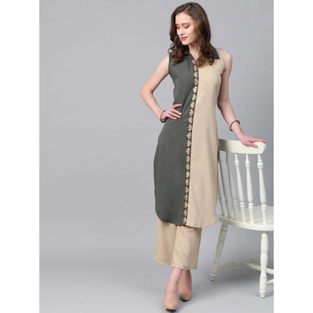 Casual Sleeveless Solid Crepe Kurti And Palazzo Set