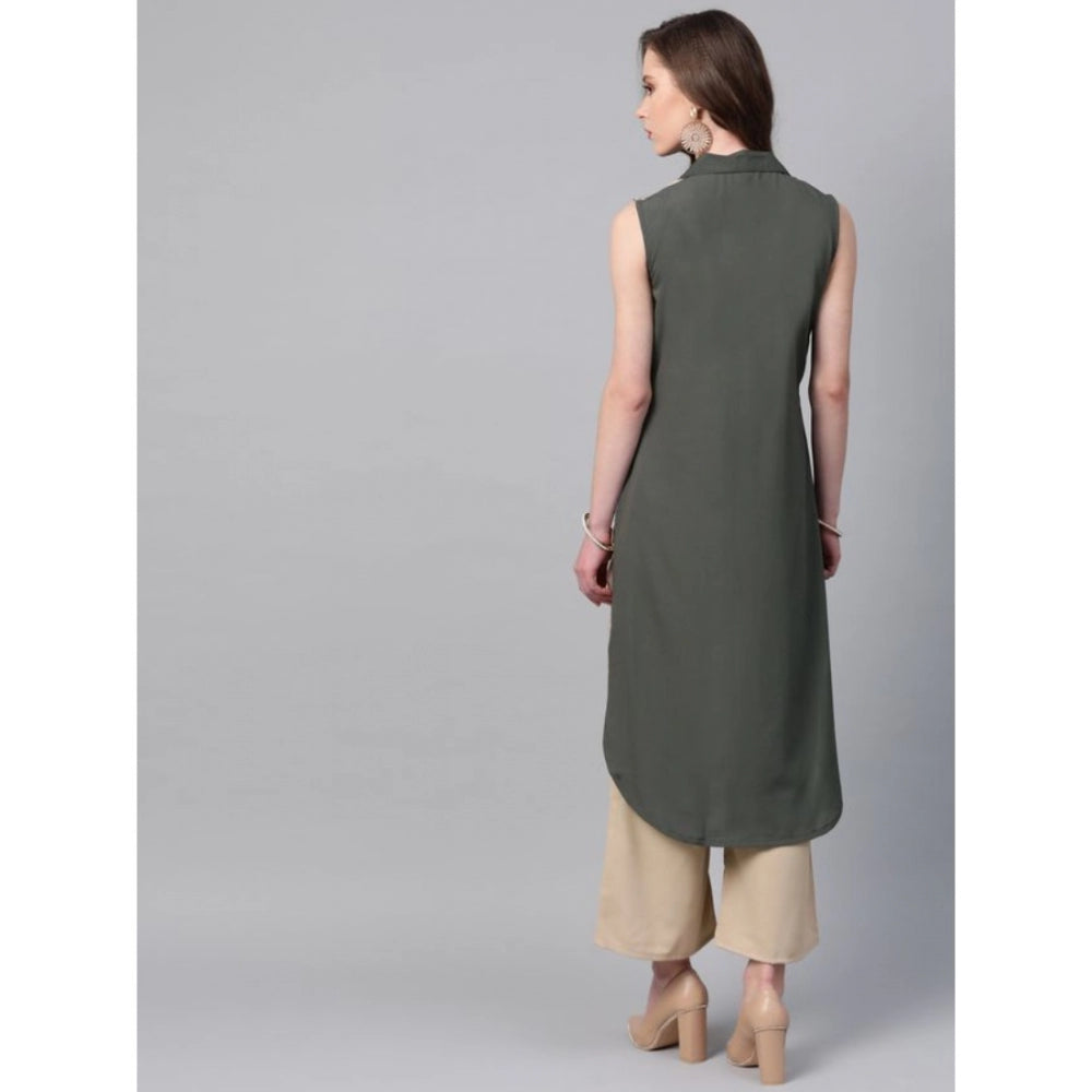 Casual Sleeveless Solid Crepe Kurti And Palazzo Set