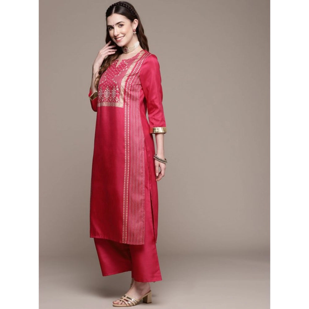 Casual 3-4Th Sleeve Ethnic Motifs Poly Silk Kurti And Palazzo Set