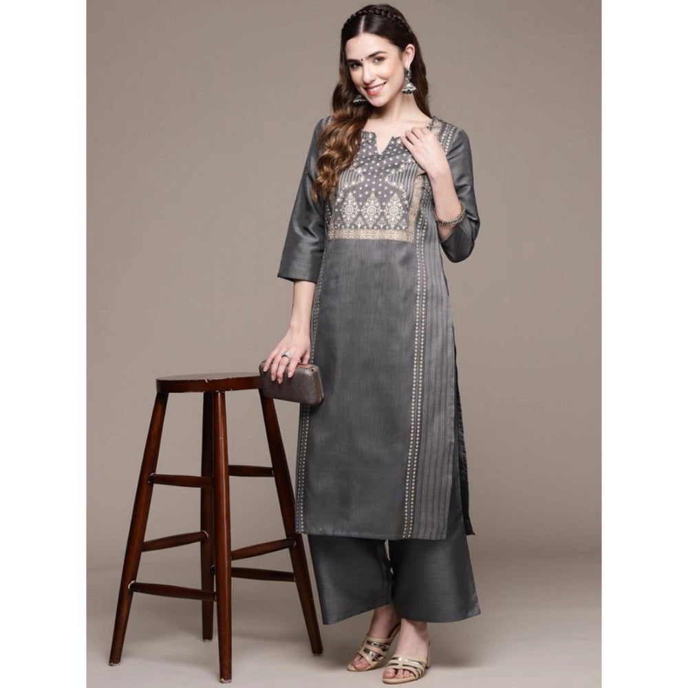 Casual 3-4Th Sleeve Ethnic Motifs Poly Silk Kurti And Palazzo Set