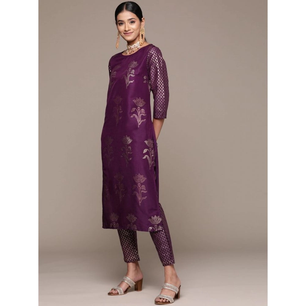 Casual 3-4Th Sleeve Floral Printed Chinon Kurti and Pant Set