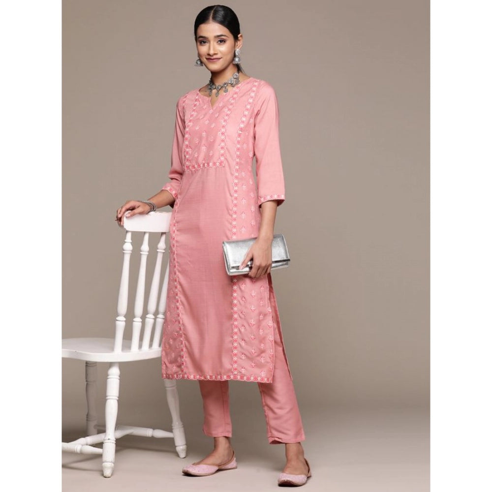 Casual 3-4Th Sleeve Floral Printed Chinon Kurti and Pant Set