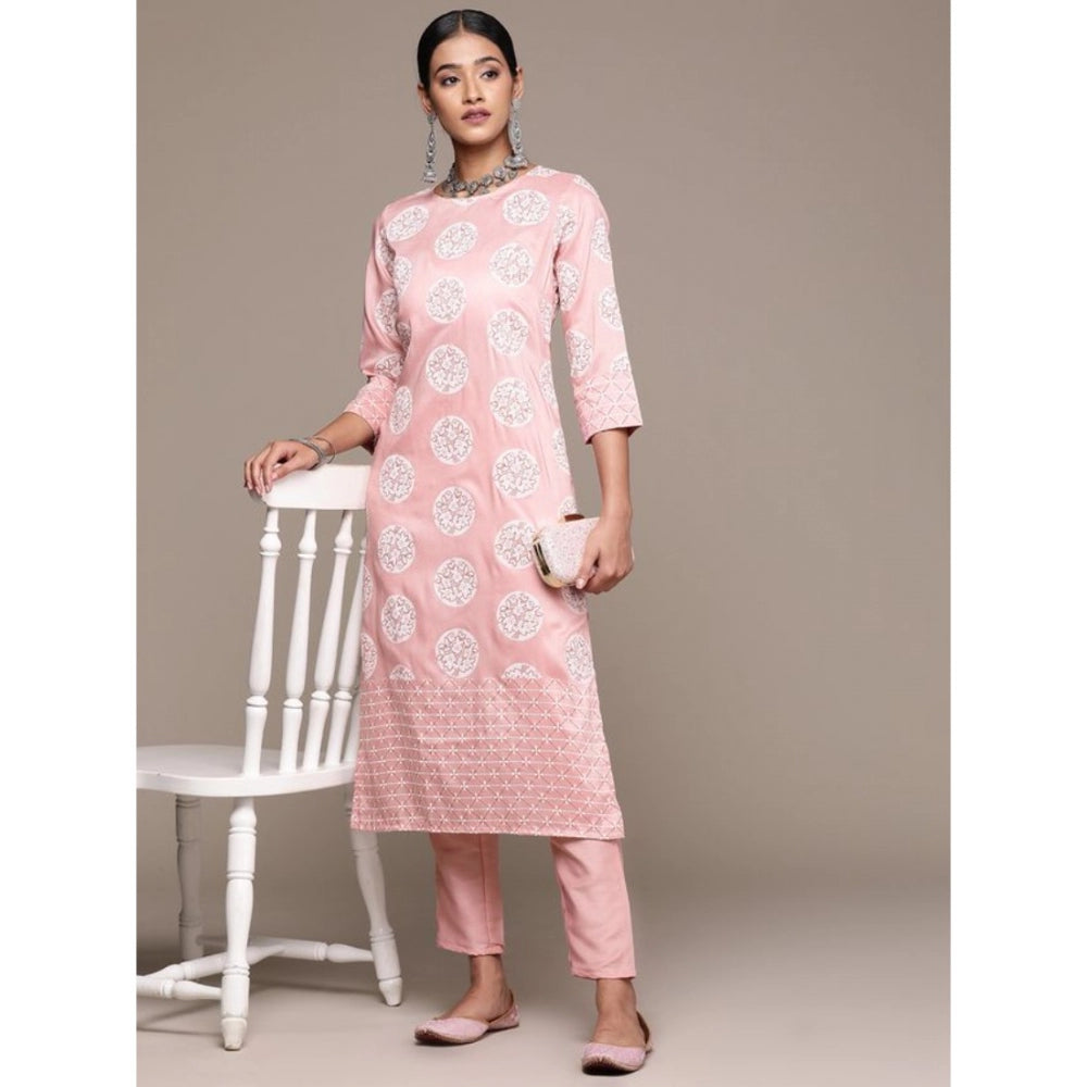 Casual 3-4Th Sleeve Floral Printed Chinon Kurti and Pant Set