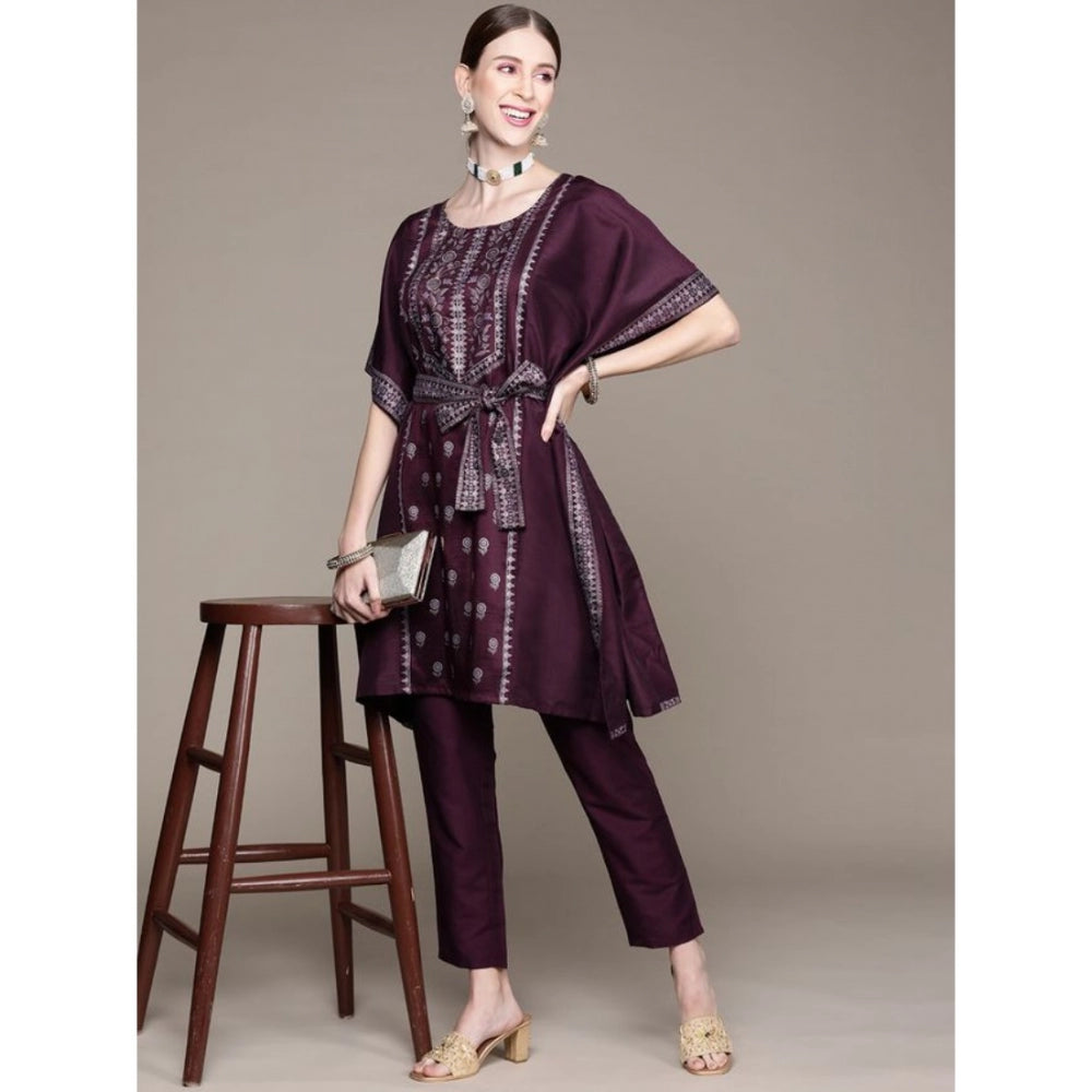 Casual 3-4Th Sleeve Floral Printed Chinon Kurti And Pant Set