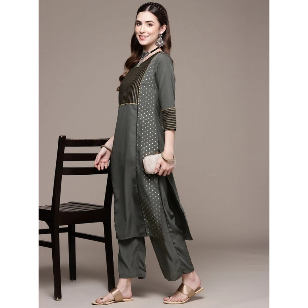 Casual 3-4Th Sleeve Stripes Crepe Kurti and Pant Set