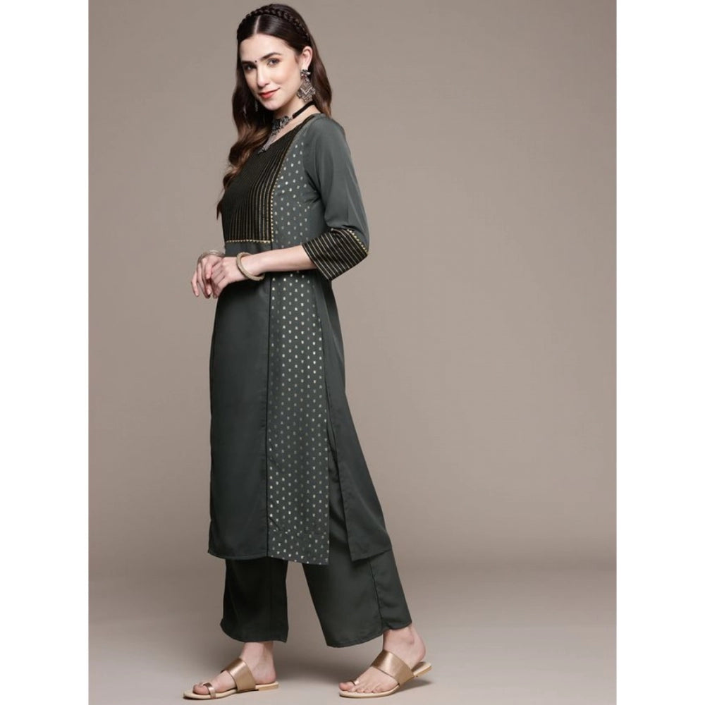 Casual 3-4Th Sleeve Stripes Crepe Kurti and Pant Set