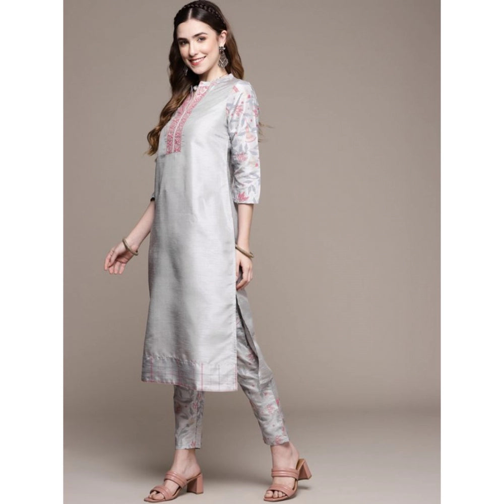 Casual 3-4Th Sleeve Solid Poly Silk Kurti and Pant Set