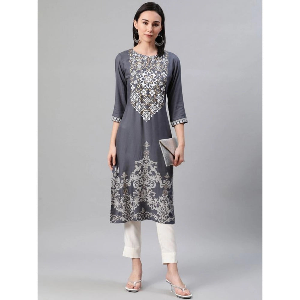 Casual 3-4Th Sleeve Floral Printed Rayon Kurti And Pant Set