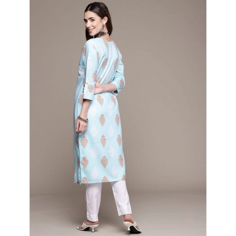 Casual 3-4Th Sleeve Ethnic Motifs Rayon Kurti And Pant Set